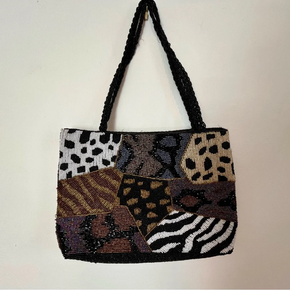 Beaded  purse, handbag. Fall color animal print.
